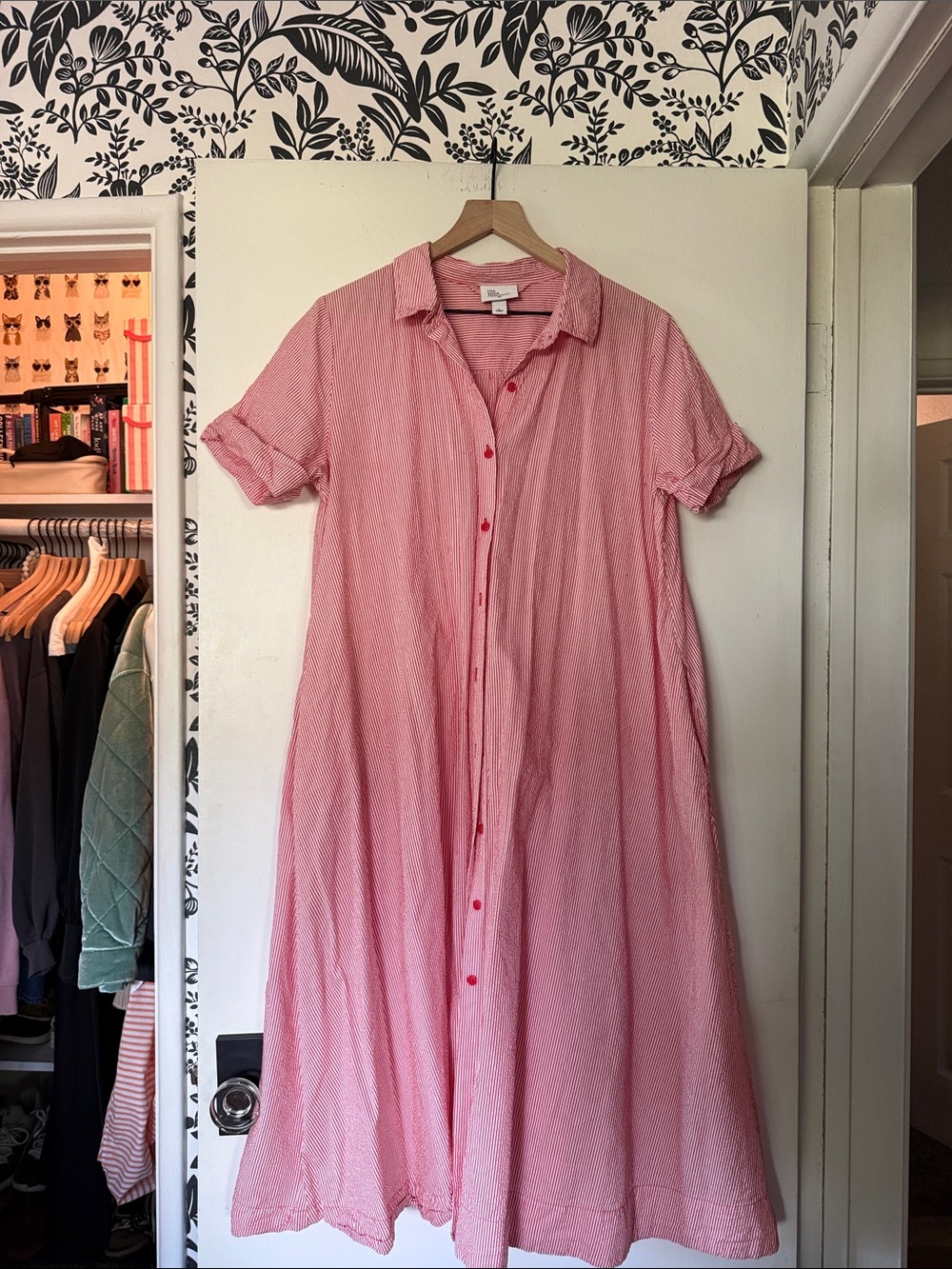 Red Striped Button-Front Maxi Dress
